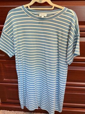 superdown Light Blue and White Striped Mini Dress